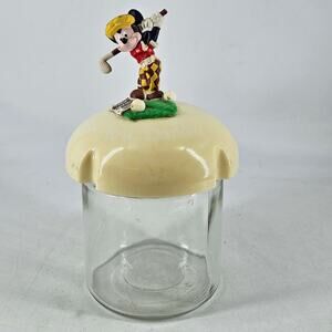 Vintage Mickey Mouse Golf player figurine lid glass jar